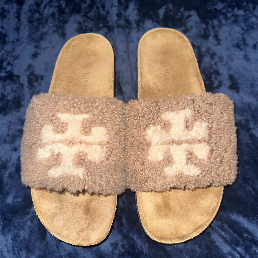 Women's Double T Shearling Flatform Slide Sandals
